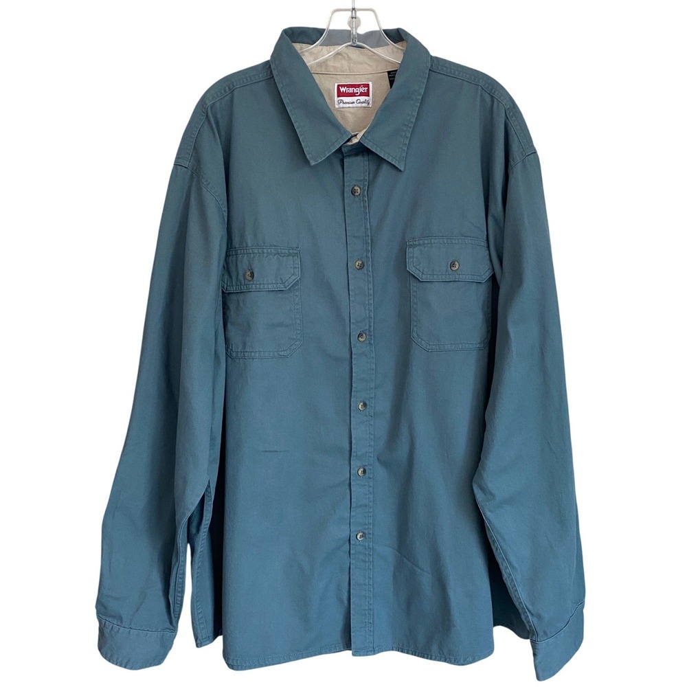 Wrangler Premium Quality Teal Blue Cotton‎ Button Down Work Shirt Mens 3XL